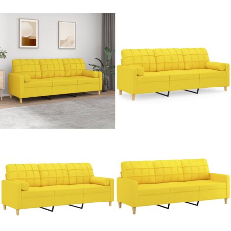 Divano a 3 Posti con Cuscini Giallo Chiaro 180 cm in Tessuto - Cuscino decorativo - Divano in tessuto