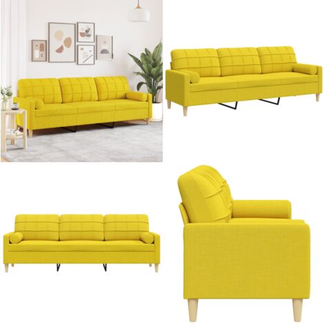Divano a 3 Posti con Cuscini Giallo Chiaro 210 cm in Tessuto - Divano in tessuto - Divano con cuscini