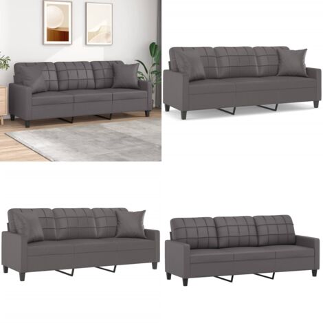 Divano a 3 Posti con Cuscini Grigio 180 cm in Similpelle - Cuscini decorativi - Similpelle