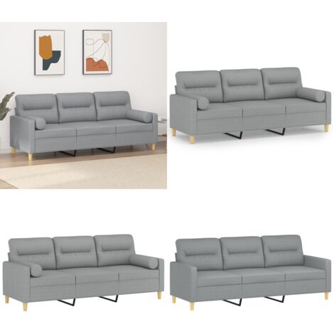 Divano a 3 Posti con Cuscini Grigio Chiaro 180 cm in Tessuto - Cuscino decorativo - Seduta comoda