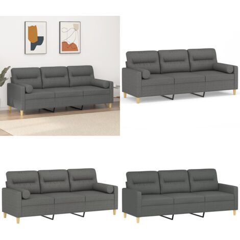 Divano a 3 Posti con Cuscini Grigio Scuro 180 cm in Tessuto - Cuscini decorativi - Divano in tessuto