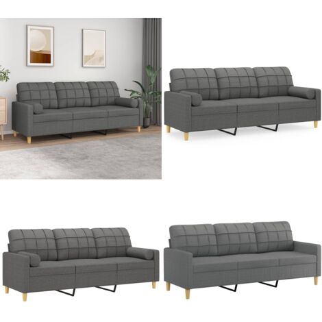 Divano a 3 Posti con Cuscini Grigio Scuro 180 cm in Tessuto - Cuscini decorativi - Divano in tessuto