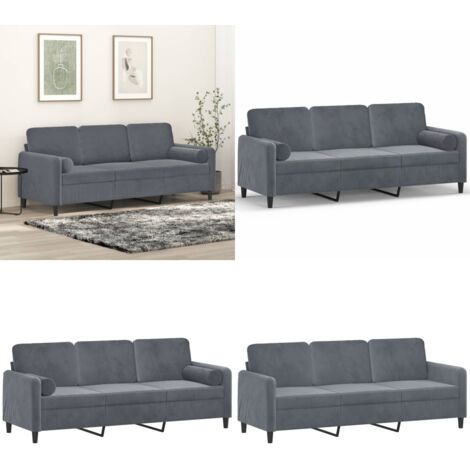 Divano a 3 Posti con Cuscini Grigio Scuro 180 cm in Velluto - Cuscini decorativi - Velluto