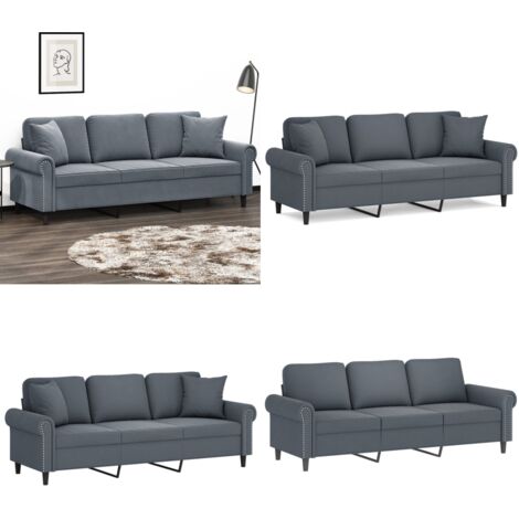 Divano a 3 Posti con Cuscini Grigio Scuro 180 cm in Velluto - Cuscini decorativi - Velluto