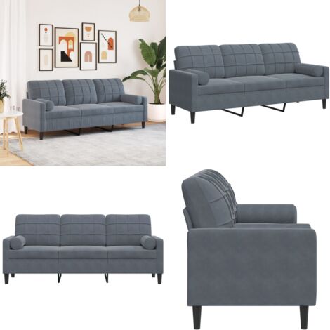 Divano a 3 Posti con Cuscini Grigio Scuro 180 cm in Velluto - Divano in velluto - Divano con cuscini