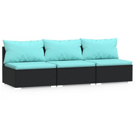 Divano a 3 Posti con Cuscini in Polyrattan Nero vidaXL