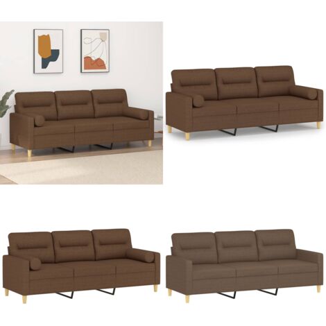 Divano a 3 Posti con Cuscini Marrone 180 cm in Tessuto - Cuscino decorativo - Divano in tessuto