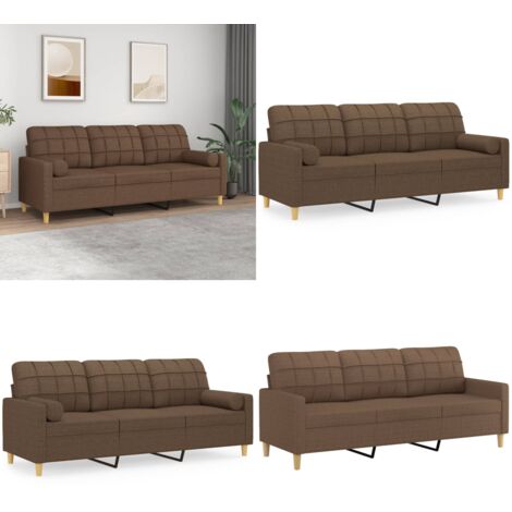 Divano a 3 Posti con Cuscini Marrone 180 cm in Tessuto - Cuscino decorativo - Divano in tessuto