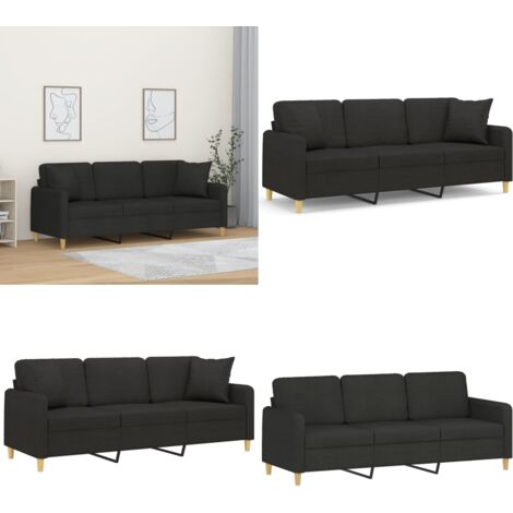 Divano a 3 Posti con Cuscini Nero 180 cm in Tessuto - Cuscini decorativi - Divano in tessuto