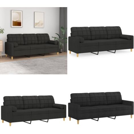 Divano a 3 Posti con Cuscini Nero 180 cm in Tessuto - Cuscini decorativi - Divano in tessuto