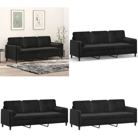 Divano a 3 Posti con Cuscini Nero 180 cm in Velluto - Cuscino decorativo - Velluto