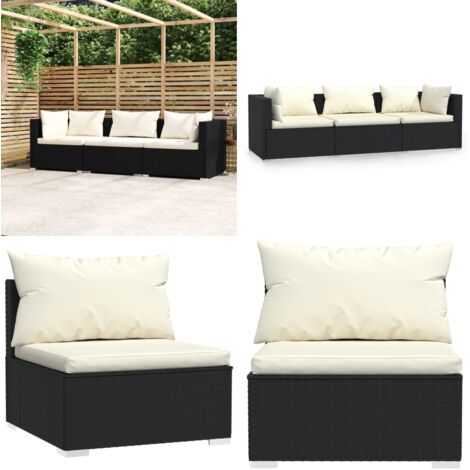 Divano a 3 Posti con Cuscini Nero in Polyrattan - Divano a 3 posti - Rattan PE