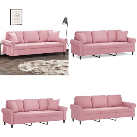 Divano a 3 Posti con Cuscini Rosa 180 cm in Velluto - Cuscini decorativi - Velluto