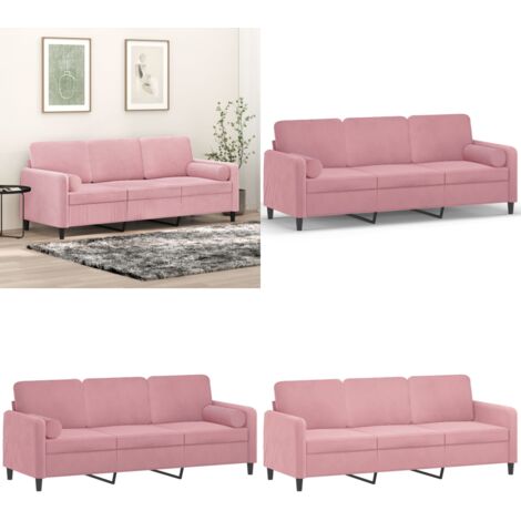 Divano a 3 Posti con Cuscini Rosa 180 cm in Velluto - Cuscino decorativo - Velluto