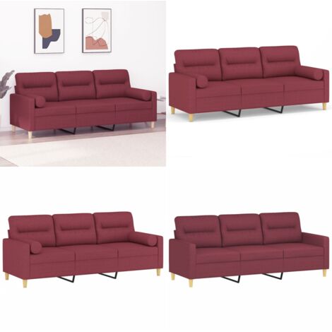 Divano a 3 Posti con Cuscini Rosso Vino 180 cm in Tessuto - Cuscino decorativo - Divano in tessuto