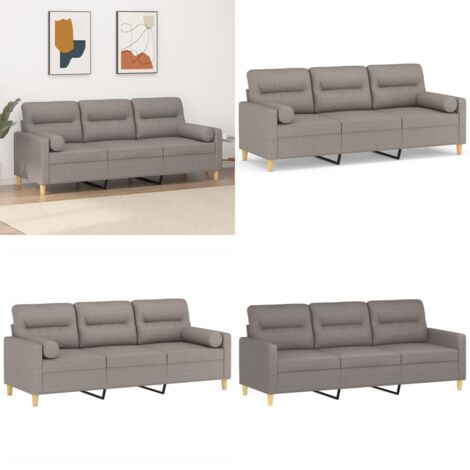 Divano a 3 Posti con Cuscini Tortora 180 cm in Tessuto - Cuscino decorativo - Tessuto