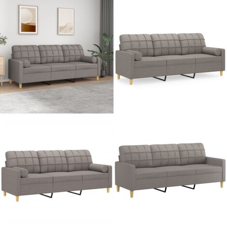 Divano a 3 Posti con Cuscini Tortora 180 cm in Tessuto - Cuscino decorativo - Tessuto
