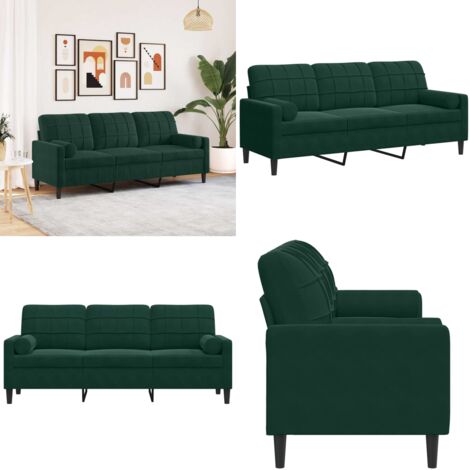 Divano a 3 Posti con Cuscini Verde Scuro 180 cm in Velluto - Divano in velluto - Divano con cuscini