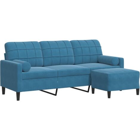 Divano a 3 Posti con Poggiapiedi Blu 180 cm in Velluto vidaXL