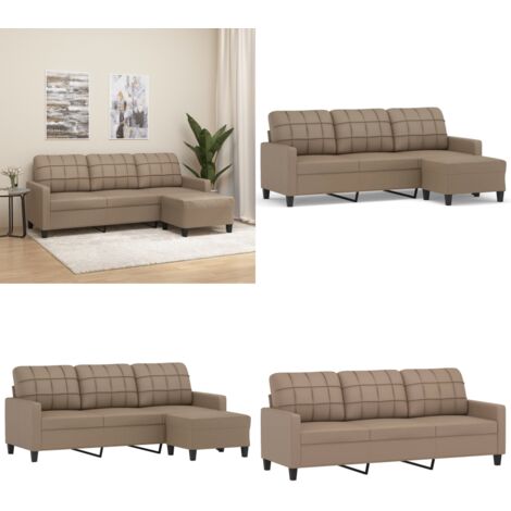 Divano a 3 Posti con Poggiapiedi Cappuccino 180cm in Similpelle - Poggiapiedi - Similpelle