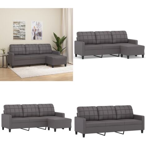 Divano a 3 Posti con Poggiapiedi grigio 180 cm in Similpelle - Poggiapiedi - Similpelle