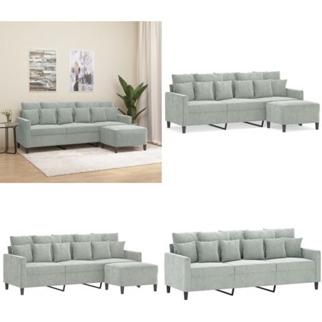 Divano a 3 Posti con Poggiapiedi Grigio Chiaro 180cm in Velluto - Poggiapiedi - Velluto