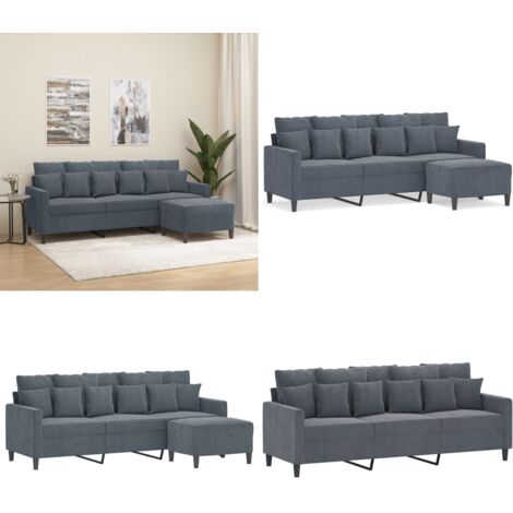 Divano a 3 Posti con Poggiapiedi Grigio Scuro 180 cm in Velluto - Poggiapiedi - Velluto