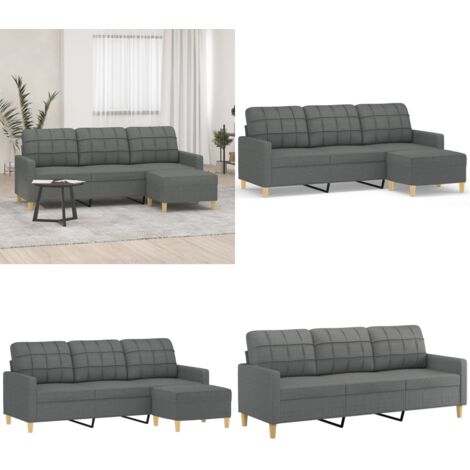 Divano a 3 Posti con Poggiapiedi Grigio Scuro 180cm in Tessuto - Divano con poggiapiedi - Divano in tessuto