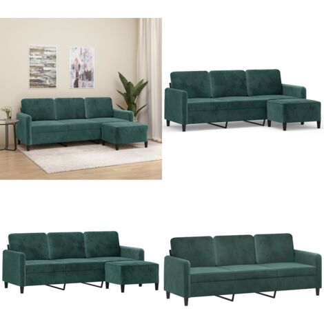 Divano a 3 Posti con Poggiapiedi Verde scuro 180 cm in Velluto - Poggiapiedi - Velluto