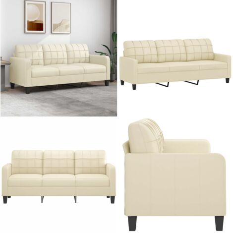 Divano a 3 Posti Crema 180 cm in Similpelle - Similpelle - Design moderno