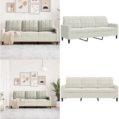 Divano a 3 Posti Crema 180 cm in Velluto - Divano in velluto - Divano relax