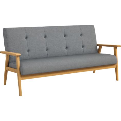 Divano a 3 posti da 154,5 cm, in stile scandinavo, con schienale trapuntato, seduta e braccioli imbottiti, grigio.