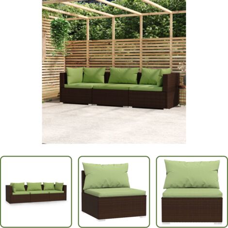 Divano a 3 posti -  Divano a 3 Posti con Cuscini in Polyrattan Marrone