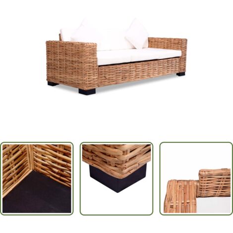 Divano a 3 posti -  Divano a 3 Posti in Rattan Naturale