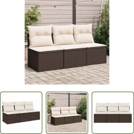 Divano a 3 posti -  Divano da Giardino a 3 Posti con Cuscini in Polyrattan Marrone