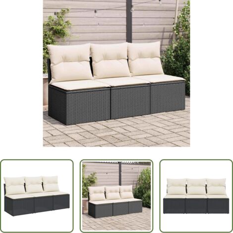 Divano a 3 posti -  Divano da Giardino a 3 Posti con Cuscini Nero in Polyrattan