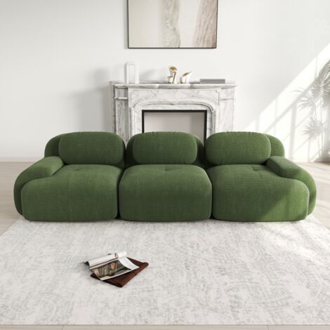 Divano a 3 posti - Divano modulare 298x103 cm - Piedini antiscivolo - Design ergonomico e confortevole - in velluto a coste verde