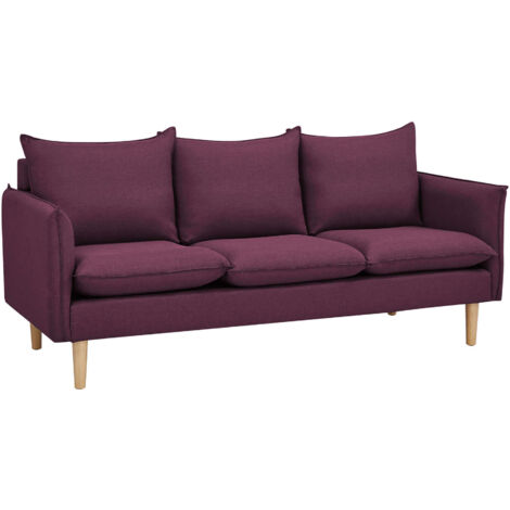 DIVANO A 3 POSTI FLORIN CON GAMBE IN LEGNO IN COLORE VIOLA