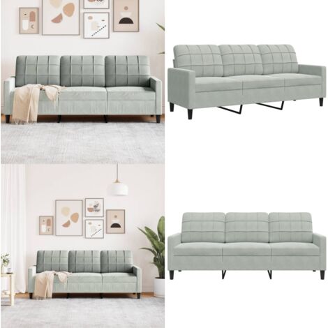 Divano a 3 Posti Grigio Chiaro 180 cm in Velluto - Divano in velluto - Divano relax