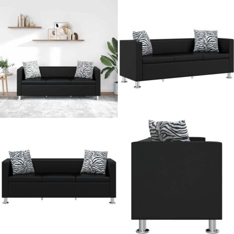Divano a 3 Posti in Similpelle Nero - Similpelle - Comfort