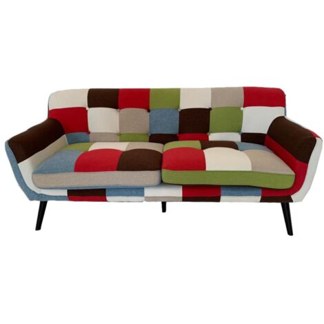 Divano a 3 posti in tessuto patchwork 175 cm con gambe in metallo seduta imbottita
