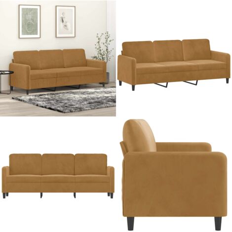 Divano a 3 Posti Marrone 180 cm in Velluto - Divano in velluto - Divano marrone
