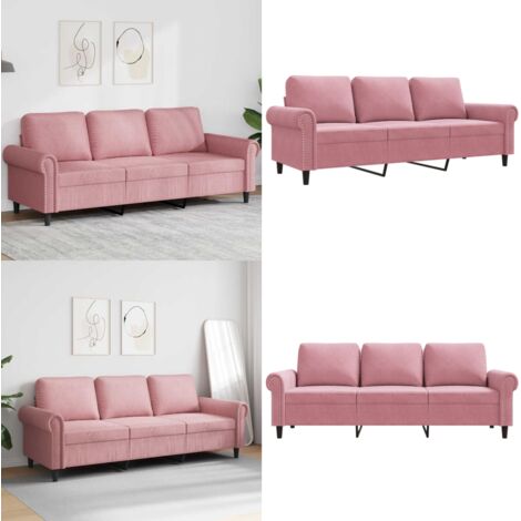 Divano a 3 Posti rosa 180 cm in Velluto - Divano rosa - Divano in velluto