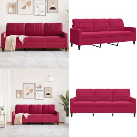 Divano a 3 Posti Rosso Vino 180 cm in Velluto - Divano in velluto - Divano relax