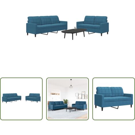 Divano a 3 posti - Set di Divani 2 pz con Cuscini Blu in Velluto