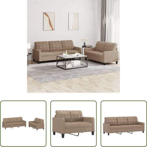 Divano a 3 posti -  Set di Divani 2 pz con Cuscini cappuccino in Similpelle