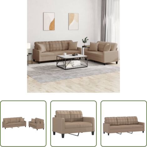 Divano a 3 posti -  Set di Divani 2 pz con Cuscini Cappuccino in Similpelle