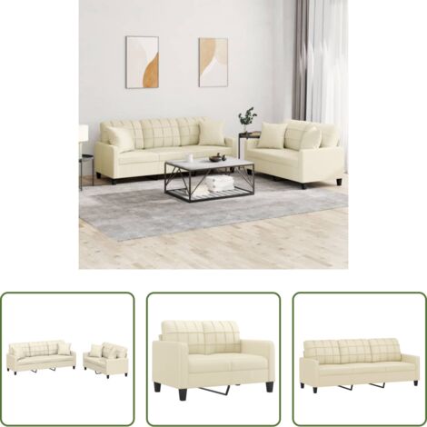 Divano a 3 posti -  Set di Divani 2 pz con Cuscini Crema in Similpelle