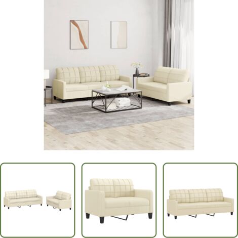 Divano a 3 posti -  Set di Divani 2 pz con Cuscini crema in Similpelle