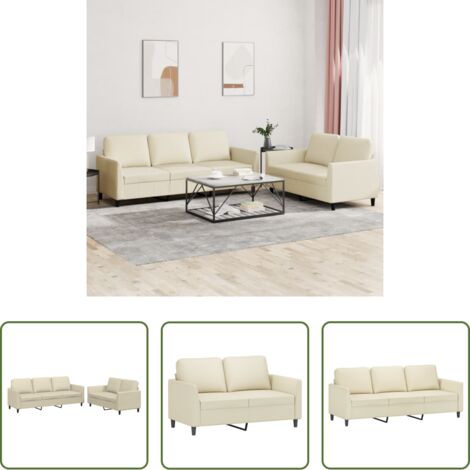 Divano a 3 posti -  Set di Divani 2 pz con Cuscini crema in Similpelle